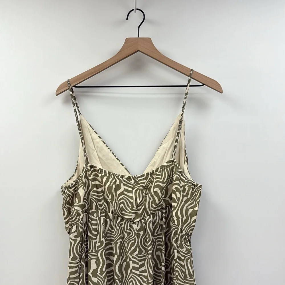 Abercrombie & Fitch Abstract Geometric Cut-Out Tiered Maxi Dress Green XLP